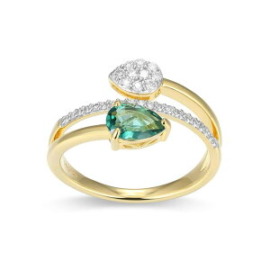 yz Aufbh fB[X O ANZT[ 18k Gold Over Sterling Silver Birthstone & 1/5 Carat T.W. Lab-Created Diamond Teardrop Bypass Ring Synth Green Quartz May