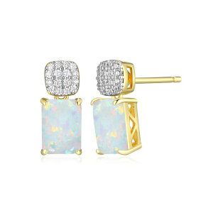 Aufbh fB[X ANZT[ sAXECO Unbranded 18k Gold Over Sterling Silver Birthstone & 1/10 Carat.W. Lab-Creatediamond Emerald Cut Earrings Created Opal October Gh