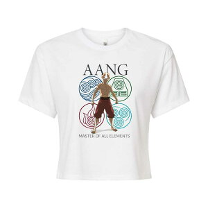 �A�j���L�����N�^�[ ���f�B�[�X �g�b�v�X T�V���c �N���b�v�h Licensed Character Juniors' Avatar: The Last Airbender Aang Master Of All Elements Cropped Tee White �z���C�g