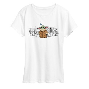 �X�^�[ �E�H�[�Y ���f�B�[�X �g�b�v�X T�V���c �O���t�B�b�N Women'star Wars The Mandalorian Grogu Poses Graphic Tee White �z���C�g