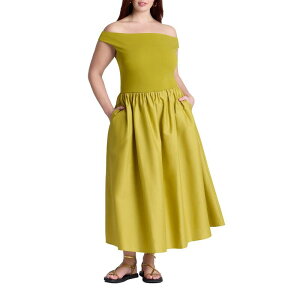 �G���N�C ���f�B�[�X �g�b�v�X �����s�[�X �v���X�T�C�Y ELOQUII Women's Plusize Boat Neck Mixed Fabric Dress Chartreuse �V�����g�����[�Y