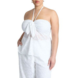 �G���N�C ���f�B�[�X �g�b�v�X �V���c �v���X�T�C�Y �z���^�[ ELOQUII Women's Plusize Neck-Tie Halter Top Jet Stream