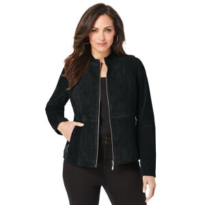 WFVJh fB[X AE^[ WPbgEu] vXTCY XG[h Jessica London Women's Plusize Suede Zip-Front Jacket Black ubN