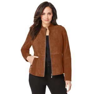 WFVJh fB[X AE^[ WPbgEu] vXTCY XG[h Jessica London Women's Plusize Suede Zip-Front Jacket Cognac