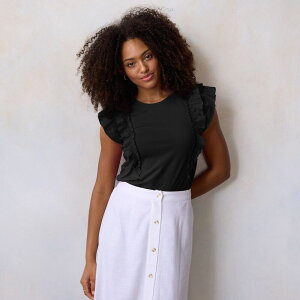 LC Lauren Conrad ���f�B�[�X �g�b�v�X T�V���c �v�` Petite LC Lauren Conrad Mixed Media Tank Top Black Ore �u���b�N