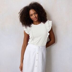LC Lauren Conrad ���f�B�[�X �g�b�v�X T�V���c �v�` Petite LC Lauren Conrad Mixed Media Tank Top Stone White �z���C�g