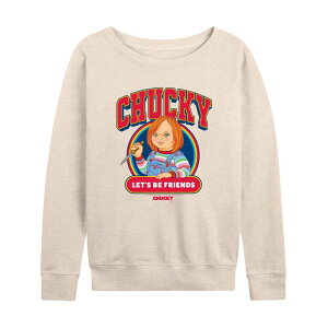 �A�j���L�����N�^�[ ���f�B�[�X �g�b�v�X T�V���c �p�C�� Licensed Character Women's Chucky Let's Be Friends French Terry Long Sleeve Tee Beige �x�[�W��