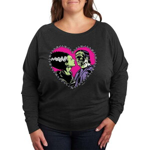 �A�j���L�����N�^�[ ���f�B�[�X �g�b�v�X T�V���c �v���X�T�C�Y �p�C�� Licensed Character Plusize Universal Monsters Frankenstein & Bride Stitched Heart French Terry Long Sleeve Tee Heather Charcoal �`���R�[��