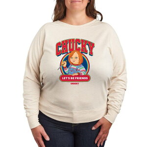 �A�j���L�����N�^�[ ���f�B�[�X �g�b�v�X T�V���c �v���X�T�C�Y �p�C�� Licensed Character Plusize Chucky Let's Be Friends French Terry Long Sleeve Tee Beige �x�[�W��