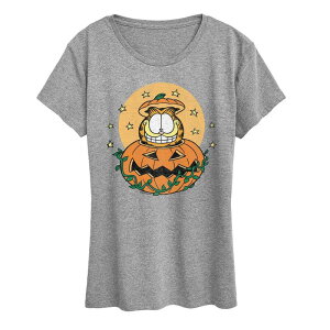 �A�j���L�����N�^�[ ���f�B�[�X �g�b�v�X T�V���c �O���t�B�b�N Licensed Character Women's Garfield Inside of a Pumpkin Graphic Tee Heather Gray �O���[