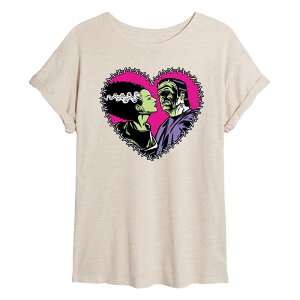 �A�j���L�����N�^�[ ���f�B�[�X �g�b�v�X T�V���c Licensed Character Juniors' Universal Monsters Frankenstein & Bride Stitched Heart Oversized Tee Beige �x�[�W��