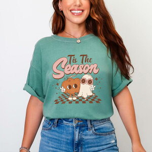 Simply Sage Market ���f�B�[�X �g�b�v�X T�V���c Simply Sage Marketis The Season Pumpkin Ghost Garment Dyed Tee Light Green �O���[��