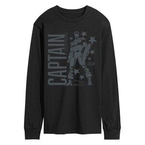 �}�[�x�� �����Y �g�b�v�X T�V���c ���m�N�� �L���b�v �O���t�B�b�N Men's Marvel Captain America Monochrome Long Sleeve Graphic Tee Black �u���b�N