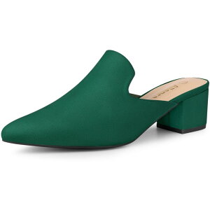 yz AO P[ fB[X T_ V[Y Women's Slip on Pointed Toe Chunky Heels Slide Mules Green