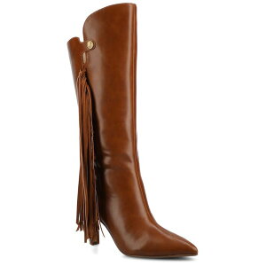 W[j[ fB[X V[Y u[cECu[c Journee Dolly Women's Comfort Knee-High Pointed Toe Tassel Stiletto Boots Cognac
