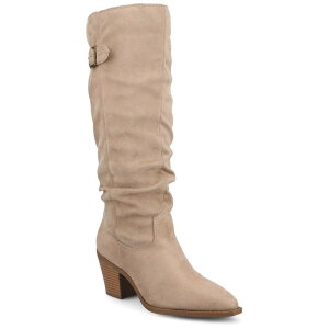 W[j[ fB[X V[Y u[cECu[c Journee Kaleah Women's Comfort Slouchy Knee-High Pointed Toe Buckle Detail Boots Taupe g[v