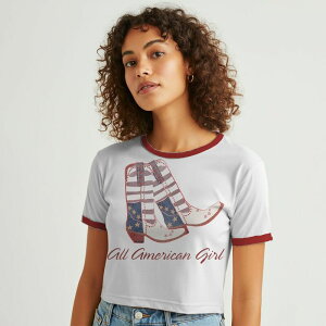 �A���u�����f�b�h ���f�B�[�X �g�b�v�X T�V���c �O���t�B�b�N Unbranded Juniors' Grayson Threads The Label All American Girl Baby Ringer Patriotic Graphic Tee White Pink �z���C�g