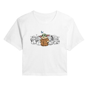 �X�^�[ �E�H�[�Y ���f�B�[�X �g�b�v�X T�V���c �N���b�v�h Juniors' Star Wars The Mandalorian Grogu Poses Cropped Tee White �z���C�g