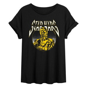 yz X^[ EH[Y fB[X TVc gbvX Juniors' Star Wars C-3PO Metal Oversized Tee Black