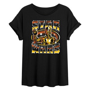 yz X^[ EH[Y fB[X TVc gbvX Juniors' Star Wars C-3PO Chrome Oversized Tee Black
