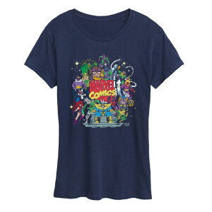 �}�[�x�� ���f�B�[�X �g�b�v�X T�V���c �O���t�B�b�N Women's Marvel Villains Retro Collage Graphic Tee Navy �l�C�r�[