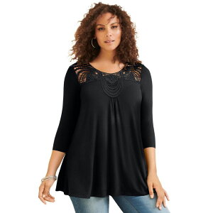 ���A�}���Y ���f�B�[�X �g�b�v�X T�V���c �v���X�T�C�Y ���[�X Roaman's Women's Plusize Lacembellished Swing Ultra Femme Top Black �u���b�N