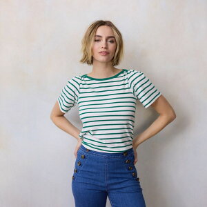yz LC Lauren Conrad fB[X TVc gbvX Women's LC Lauren Conrad Envelope Neckline T-Shirt Green Lori Stripe
