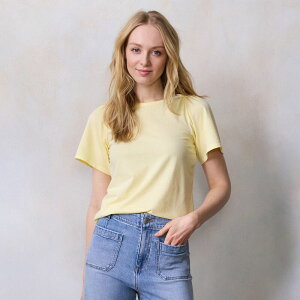 yz LC Lauren Conrad fB[X TVc gbvX Women's LC Lauren Conrad Envelope Neckline T-Shirt Yellow White Chip