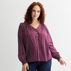 �\�m�} ���f�B�[�X �g�b�v�X �V���c �v���X�T�C�Y �V���[�����O Plusize Sonoma Goods For Life Smocked Wrist Henley Top Redainty Floral ���b�h