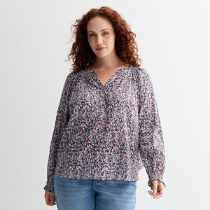 �\�m�} ���f�B�[�X �g�b�v�X �V���c �v���X�T�C�Y �V���[�����O Plusize Sonoma Goods For Life Smocked Wrist Henley Top Warmulti Floral �}���`�J���[