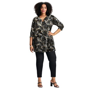 �A�x�j���[ ���f�B�[�X �g�b�v�X T�V���c �v���X�T�C�Y Avenue Women's Plusize Ring Detail Tunic Top Black Chain Feather �u���b�N