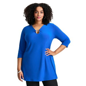�A�x�j���[ ���f�B�[�X �g�b�v�X T�V���c �v���X�T�C�Y Avenue Women's Plusize Ring Detail Tunic Top Ultra Blue �u���[