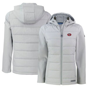 yz Jb^[AhobN fB[X WPbgEu] AE^[ Women's Cutter & Buck Gray San Francisco 49ers Throwback Evoke Hybrid Eco Softshell Recycled Full-Zip Hoodie Jacket 49r Grey