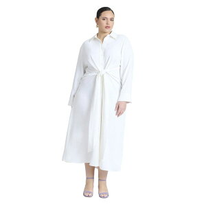 �G���N�C ���f�B�[�X �g�b�v�X �����s�[�X �v���X�T�C�Y �V���c ELOQUII Women's Plusize Tie Front Oversized Shirt Dress Jet Stream
