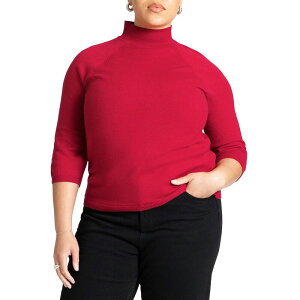 �G���N�C ���f�B�[�X �A�E�^�[ �j�b�g�E�Z�[�^�[�g���l�b�N �v���X�T�C�Y ELOQUII Women's Plusize Three Quarter Sleeve Turtleneck Sweatered ���b�h