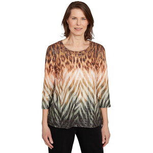 �A���t���b�h �_�i�[ ���f�B�[�X �g�b�v�X T�V���c Women's Alfredunner Ombre Animal Skin Three-Quarter Sleeve Top Black �u���b�N