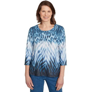 �A���t���b�h �_�i�[ ���f�B�[�X �g�b�v�X T�V���c Women's Alfredunner Ombre Animal Skin Three-Quarter Sleeve Top Blue �u���[