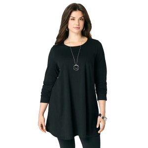 ���A�}���Y ���f�B�[�X �g�b�v�X T�V���c �N���[�l�b�N �v���X�T�C�Y Roaman's Women's Plusize Ultimate Long Sleeve Crew Neck Tunic Black �u���b�N