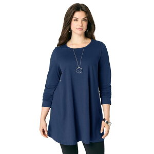 ���A�}���Y ���f�B�[�X �g�b�v�X T�V���c �N���[�l�b�N �v���X�T�C�Y Roaman's Women's Plusize Ultimate Long Sleeve Crew Neck Tunic Navy �l�C�r�[