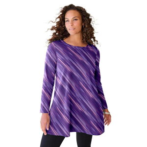���A�}���Y ���f�B�[�X �g�b�v�X T�V���c �N���[�l�b�N �v���X�T�C�Y Roaman's Women's Plusize Ultimate Long Sleeve Crew Neck Tunic Violet Bias Texture �o�C�I���b�g