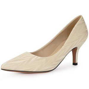 yz AO P[ fB[X pvX V[Y Women's Pointed Toe Leaves Print Slip on Kitten Heel Pumps Beige