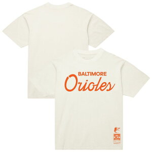 �~�b�`�F��&�l�X �����Y �g�b�v�X T�V���c ���B���e�[�W Men's Mitchell & Ness Cream Baltimore Orioles Vintage Script-Shirt Orl Beige �x�[�W��