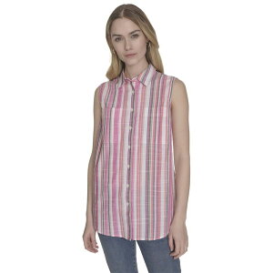 �i�E�e�B�J ���f�B�[�X �g�b�v�X �V���c �{�^���_�E�� �m�[�X���[�u �_�E�� Women's Nautica Solid Sleeveless Button Down Tunic Hot Pink Multi �s���N