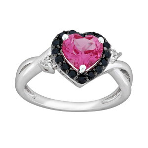 �X�e�� �O���[�X ���f�B�[�X �A�N�Z�T���[ �����O Stella Grace Sterling Silver Lab-Created Pink Sapphire Black Spinel andiamond Accent Heart Ring Silver �V���o�[