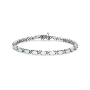 yz Aufbh fB[X uXbgEoOEANbg ANZT[ Sterling Silver Birthstone Diamond Accent Tennis Bracelet Created Opal October