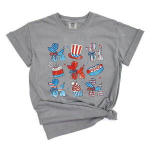 Simply Sage Market ���f�B�[�X �g�b�v�X T�V���c Simply Sage Market Patriotic Balloon Animal Chart Garment Dyed Tee Grey �O���[