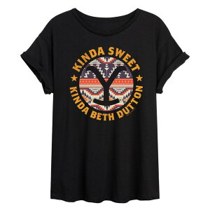 �A�j���L�����N�^�[ ���f�B�[�X �g�b�v�X T�V���c Licensed Character Juniors' Yellowstone Kinda Sweet Kinda Beth Dutton Oversized Tee Black �u���b�N