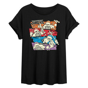 �A�j���L�����N�^�[ ���f�B�[�X �g�b�v�X T�V���c Licensed Character Juniors' Teenage Mutant Ninja Turtles Retro Comic Panels Oversized Tee Black �u���b�N