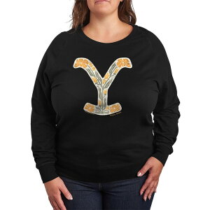 �A�j���L�����N�^�[ ���f�B�[�X �g�b�v�X T�V���c �t�����[�� �v���X�T�C�Y �p�C�� ���S �t�����[ Licensed Character Plusize Yellowstone Floralogo French Terry Long Sleeve Tee Black �u���b�N
