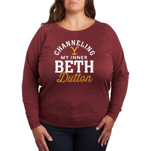 �A�j���L�����N�^�[ ���f�B�[�X �g�b�v�X T�V���c �v���X�T�C�Y �p�C�� Licensed Character Plusize Yellowstone Channeling My Inner Beth Dutton French Terry Long Sleeve Tee Heather Maroon �w�U�[